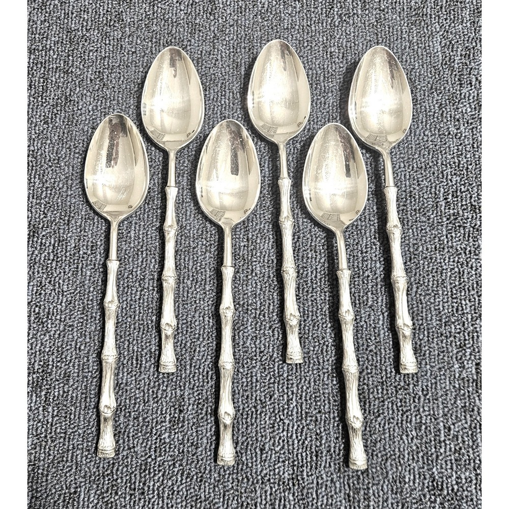 Oxford Hall‎ JADE Soup Spoon Textured Bamboo Cane Stainless Flatware Set Of 6